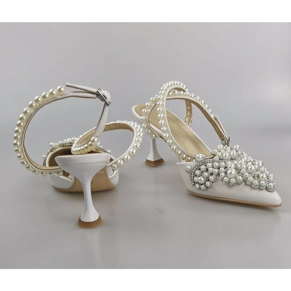 Cinxia (white) Women's Pearl Encrusted Elegant High Heels - Picture 2 of 3